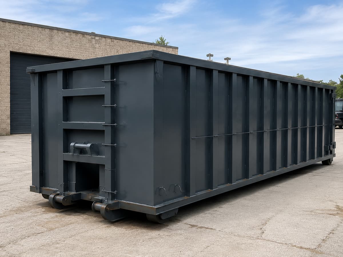 Commercial Dumpster Rental in Allentown, PA — charcoal navy roll off container at a commercial property