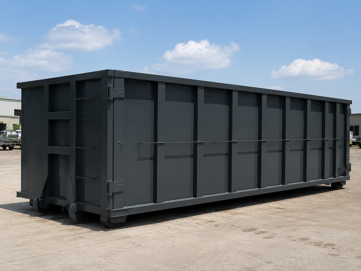 Commercial Dumpster Rental in Emmaus, PA — charcoal navy roll off container at a commercial property