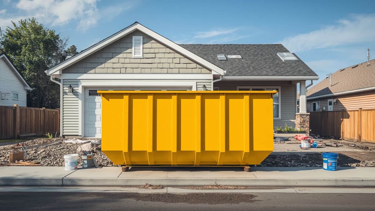 Amber roll off dumpster parked on a residential driveway in Lehigh County, PA