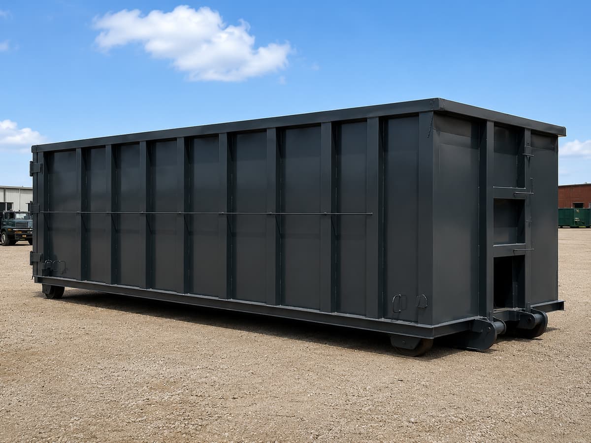Roll Off Container Rental in Macungie, PA — charcoal navy roll off container ready for delivery